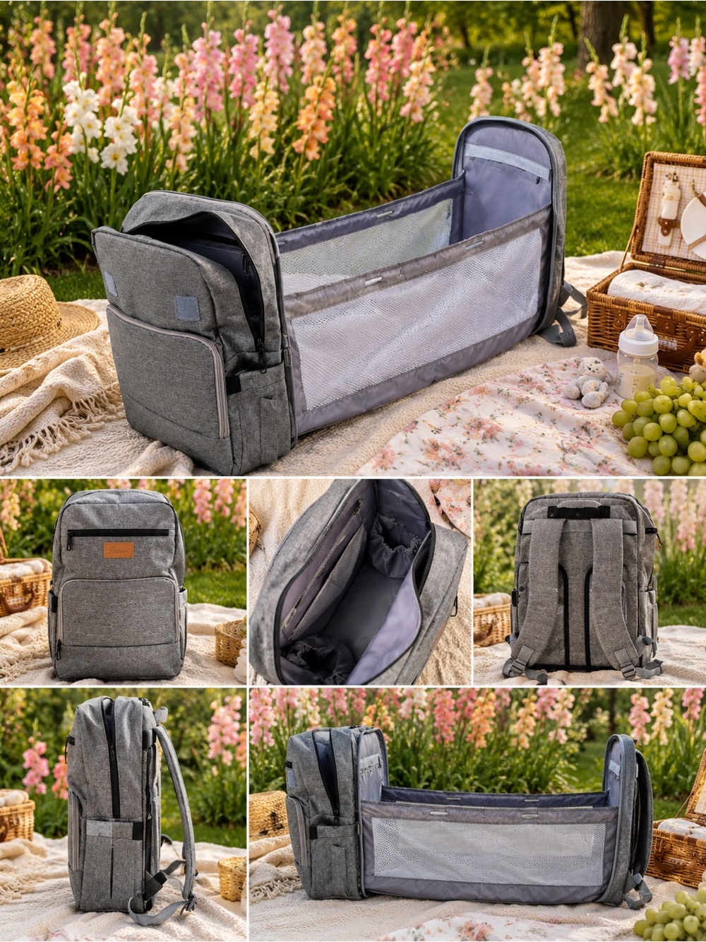 Pillani Diaper Bag Backpack w/ Changing Station – Gray